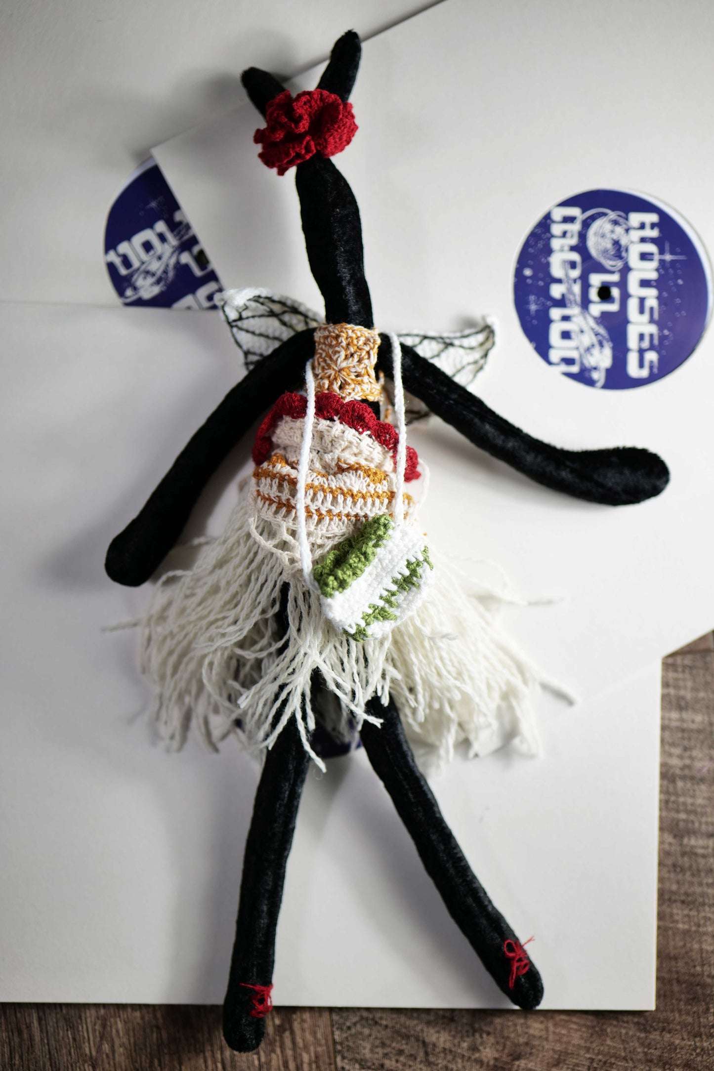 Handmade Textile Forest Spirit Doll • Crochet Dress & Wings • One-of-a-Kind