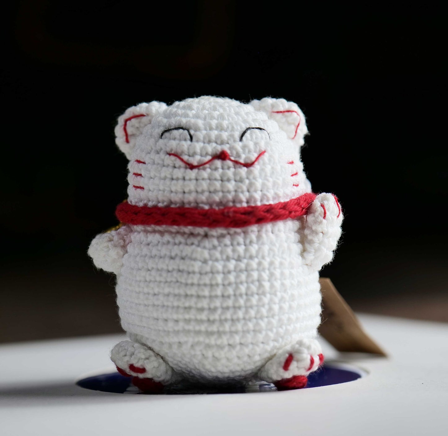 Handmade Crochet Lucky Cat • Maneki-Style Plush • One-of-a-Kind