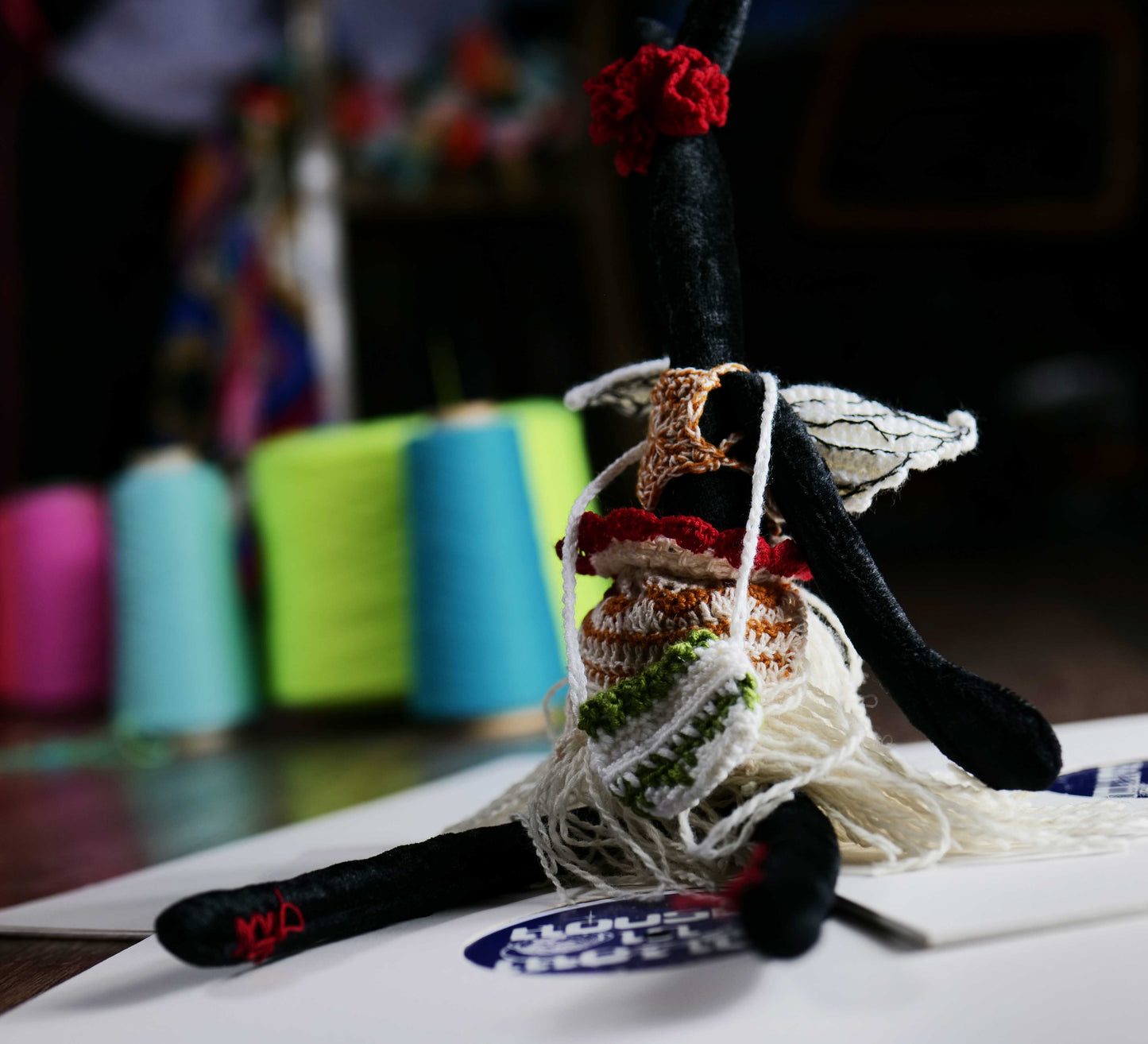 Handmade Textile Forest Spirit Doll • Crochet Dress & Wings • One-of-a-Kind