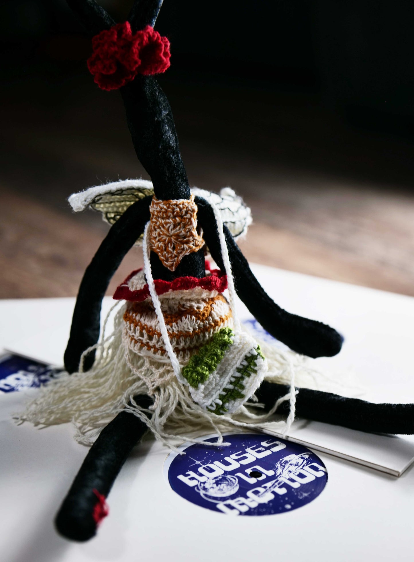 Handmade Textile Forest Spirit Doll • Crochet Dress & Wings • One-of-a-Kind