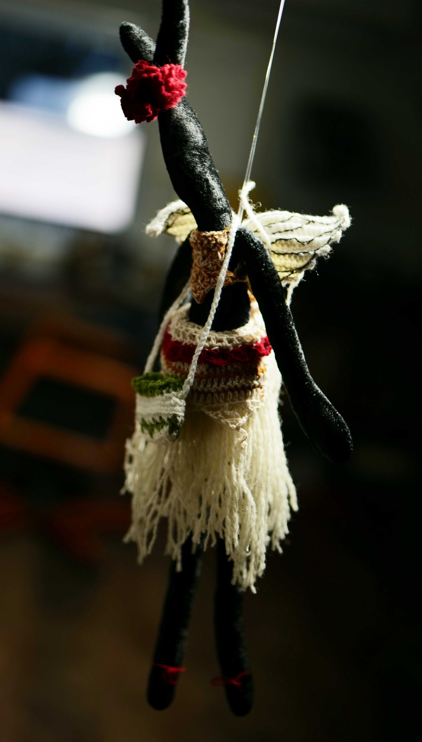 Handmade Textile Forest Spirit Doll • Crochet Dress & Wings • One-of-a-Kind